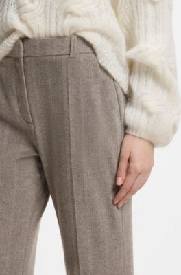 Modern-fit flared trousers in herringbone wool blend, Grey Patterned