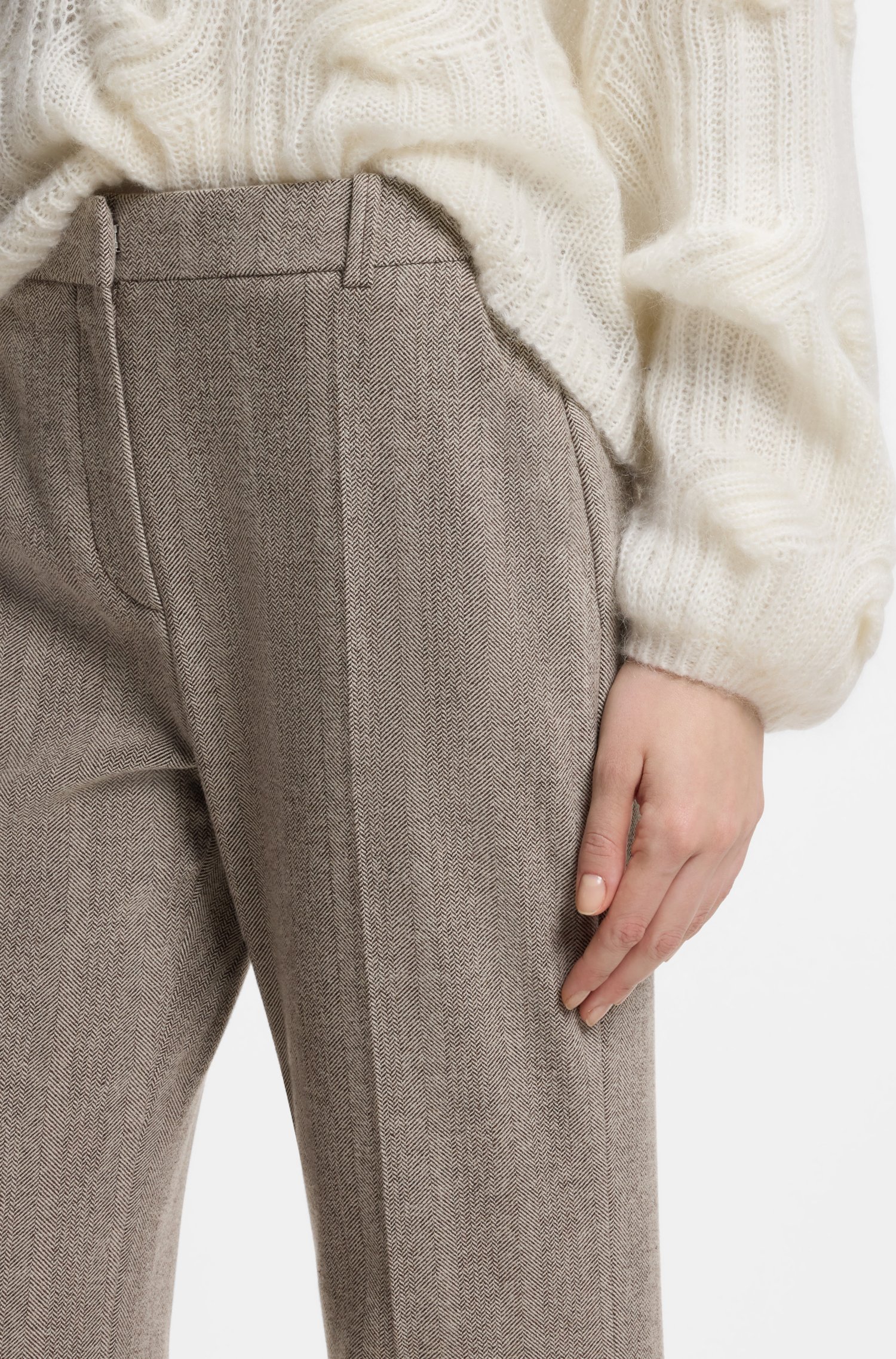 Boss Modern-fit flared trousers in herringbone wool blend byxor – bild 3
