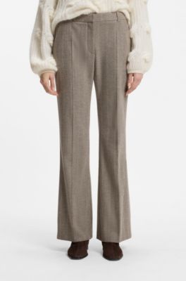 Modern-fit flared trousers in herringbone wool blend, Grey Patterned