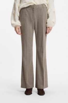 Modern-fit flared trousers in herringbone wool blend