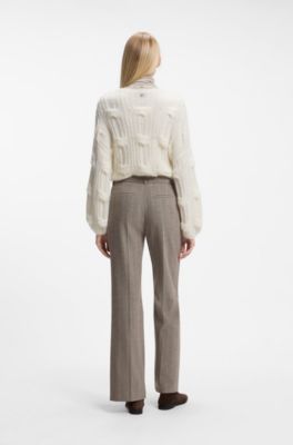 Modern-fit flared trousers in herringbone wool blend, Grey Patterned
