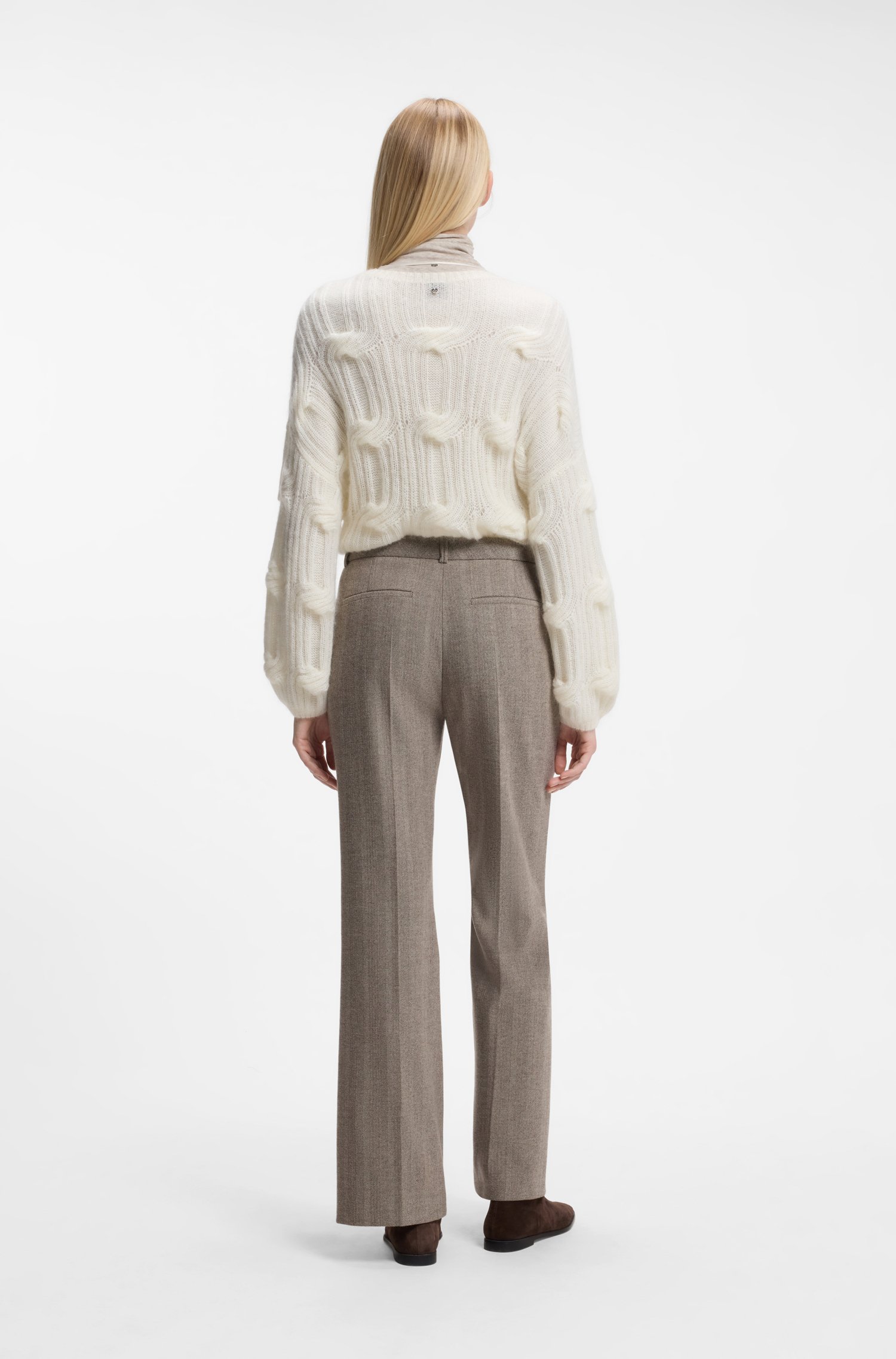 Boss Modern-fit flared trousers in herringbone wool blend byxor – bild 2