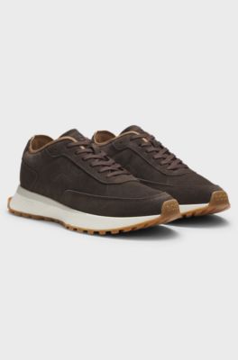 Suede trainers with perforations, Dark Brown