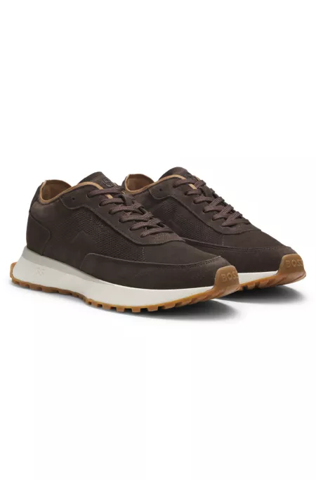 Suede trainers with perforations