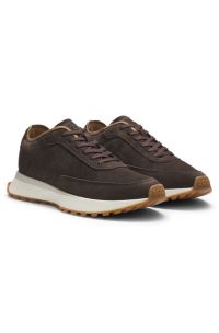 Suede trainers with perforations, Dark Brown
