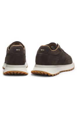 Suede trainers with perforations, Dark Brown