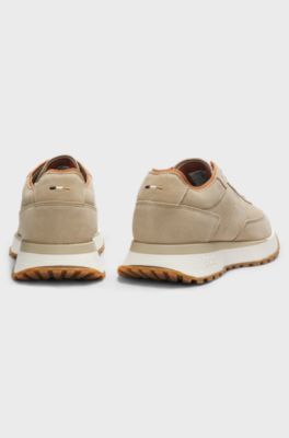 Suede trainers with perforations, Beige