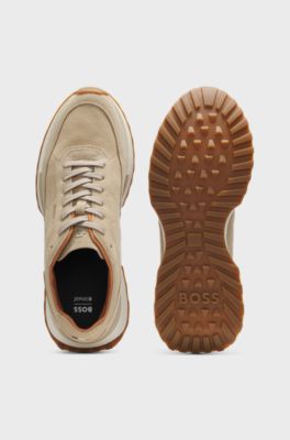 Suede trainers with perforations, Beige