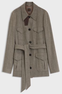 Regular-fit jacket in herringbone-structured flannel, Patterned