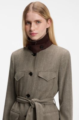 Regular-fit jacket in herringbone-structured flannel, Patterned