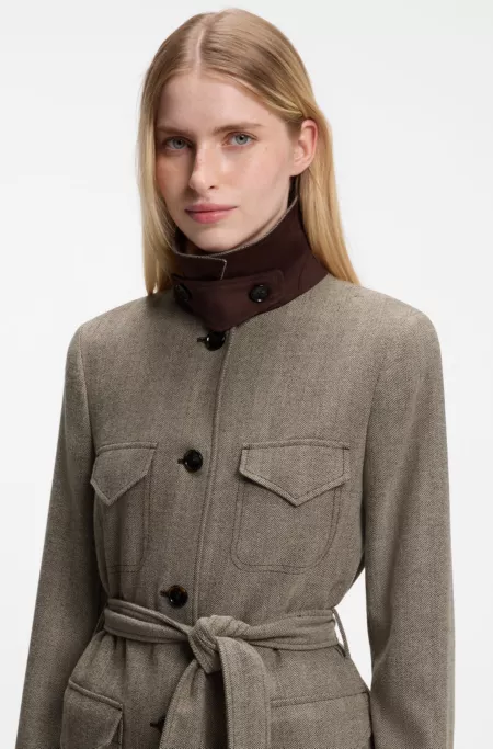 Regular-fit jacket in herringbone-structured flannel
