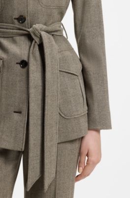 Regular-fit jacket in herringbone-structured flannel, Patterned