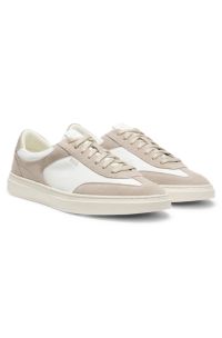 Lace-up trainers with suede trims, White