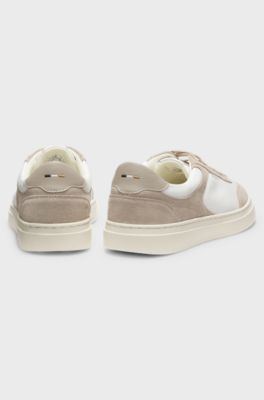 Lace-up trainers with suede trims, Natural