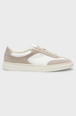 Lace-up trainers with suede trims, Natural