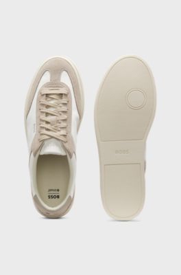 Lace-up trainers with suede trims, Natural