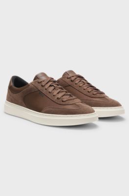 Lace-up trainers with suede trims, Dark Brown
