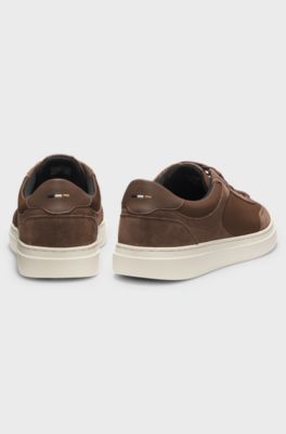 Lace-up trainers with suede trims, Dark Brown