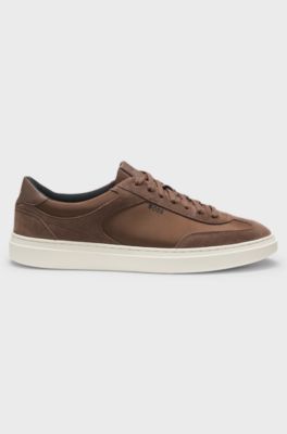 Lace-up trainers with suede trims, Dark Brown