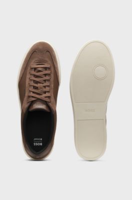 Sneakers med sn&ouml;rning och mockadetaljer, M&ouml;rkbrun