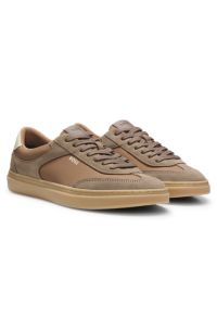 Lace-up trainers with suede trims, Beige