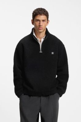 Relaxed-fit sweatshirt in sherpa fleece, Black