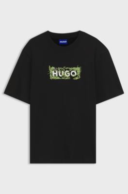 Cotton T-shirt with embroidered logo artwork, Black