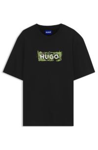 Cotton T-shirt with embroidered logo artwork, Black