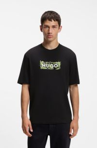 Cotton T-shirt with embroidered logo artwork, Black