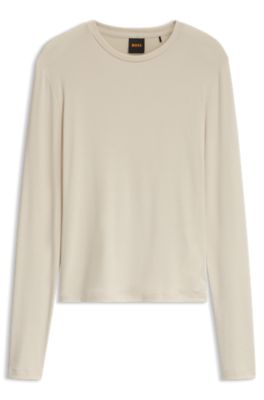 Slim-fit stretch-jersey top with ribbed texture, Light Beige