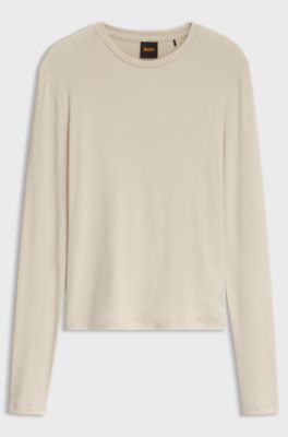 Slim-fit stretch-jersey top with ribbed texture, Light Beige
