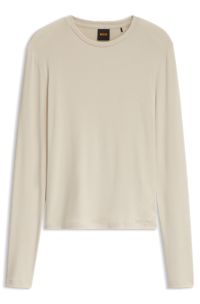 Slim-fit stretch-jersey top with ribbed texture, Light Beige