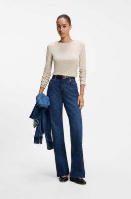 Slim-fit stretch-jersey top with ribbed texture, Light Beige