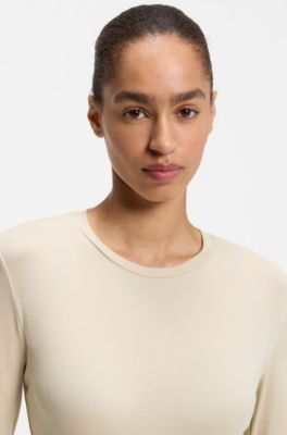 Slim-fit stretch-jersey top with ribbed texture, Light Beige