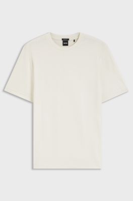 Geometric-jacquard T-shirt in cotton, Natural
