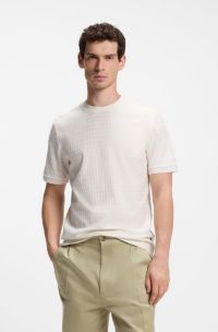 Geometric-jacquard T-shirt in cotton, Natural