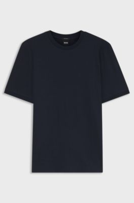 Geometric-jacquard T-shirt in cotton, Dark Blue