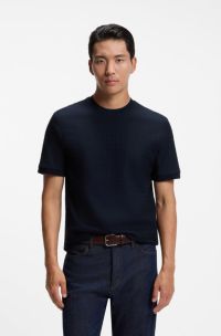 Geometric-jacquard T-shirt in cotton, Dark Blue