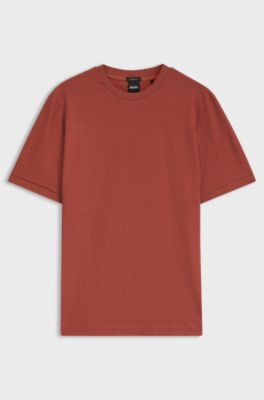 Geometric-jacquard T-shirt in cotton, Orange