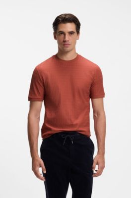 Geometric-jacquard T-shirt in cotton, Orange