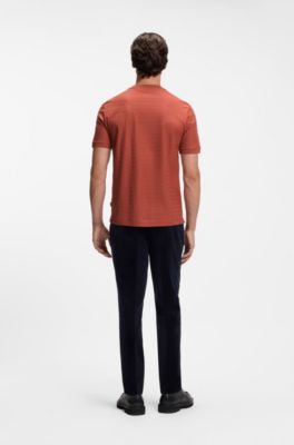 Geometric-jacquard T-shirt in cotton, Orange
