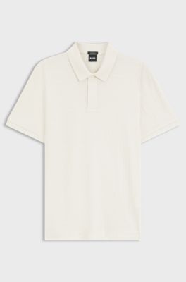 Geometric-jacquard polo shirt in cotton, Natural