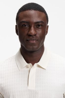 Geometric-jacquard polo shirt in cotton, Natural