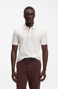Poloshirt aus Baumwolle mit geometrischem Jacquard-Muster, Natur