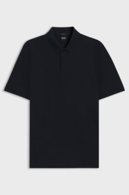 Geometric-jacquard polo shirt in cotton, Dark Blue