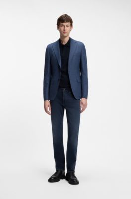 Geometric-jacquard polo shirt in cotton, Dark Blue
