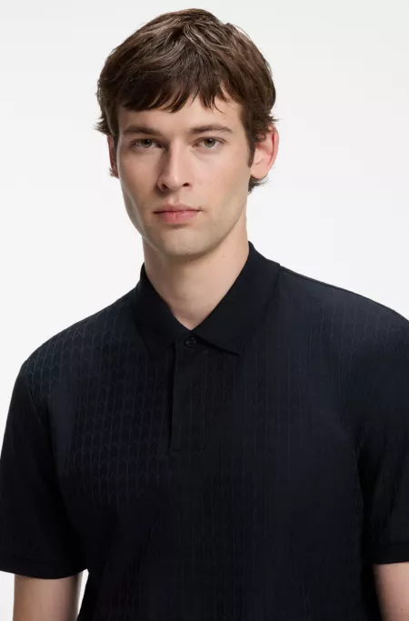 Geometric-jacquard polo shirt in cotton
