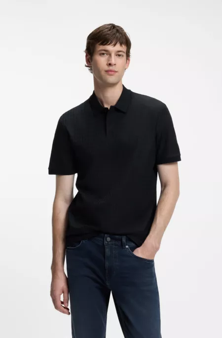 Geometric-jacquard polo shirt in cotton