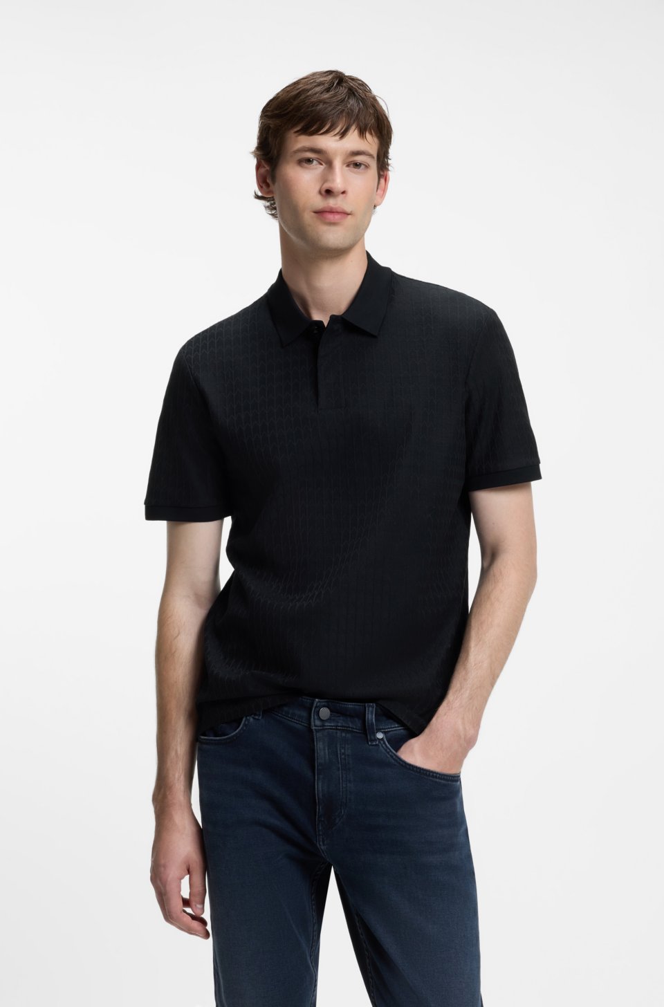 Geometric-jacquard polo shirt in cotton