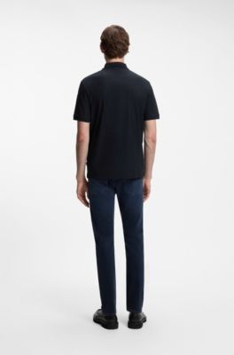 Geometric-jacquard polo shirt in cotton, Dark Blue